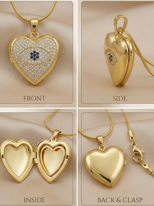 Evil eye 18k plated chain heart locked
