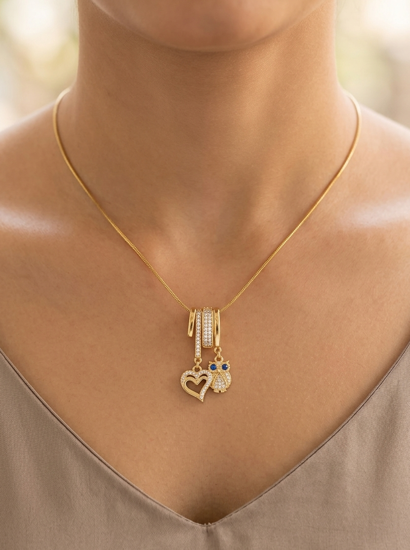 18k plated heart owl chain