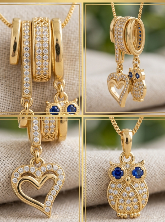 18k plated heart owl chain