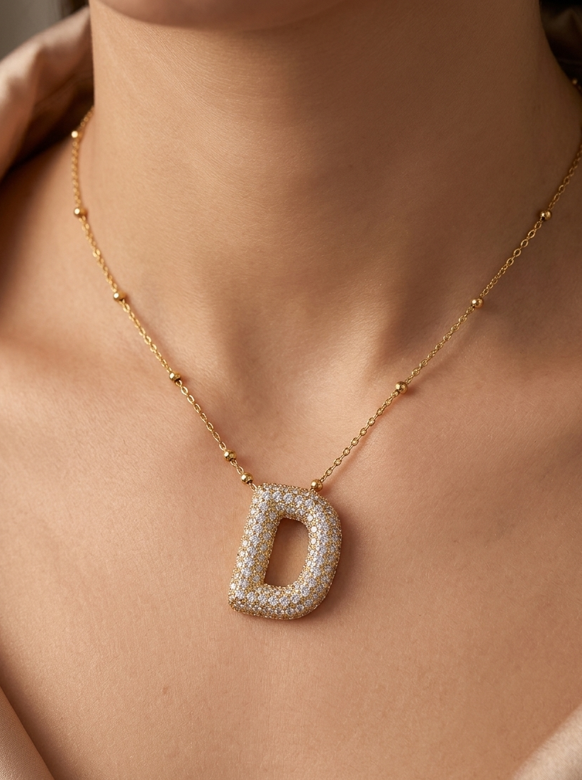 D  letter stone studded chain