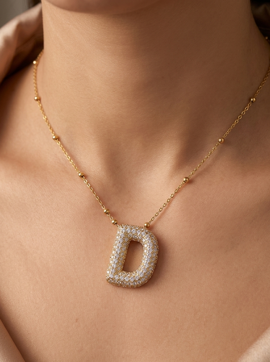 D  letter stone studded chain