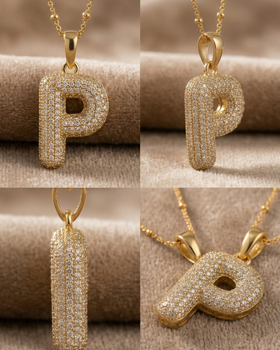 P letter stone studded chain
