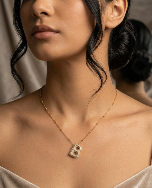 B letter 18k gold plated chain