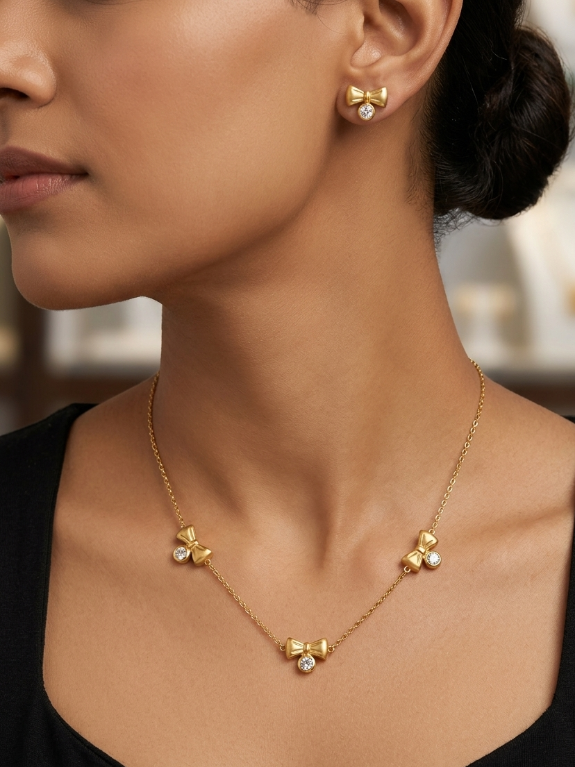 18k gold plated chain with earrings combo