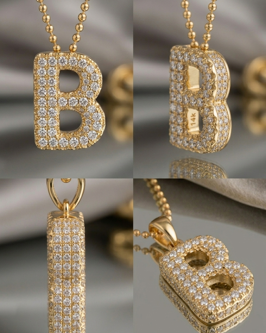 B letter 18k gold plated chain