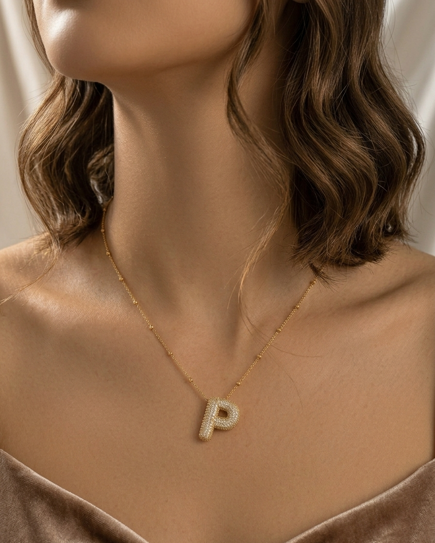 P letter stone studded chain