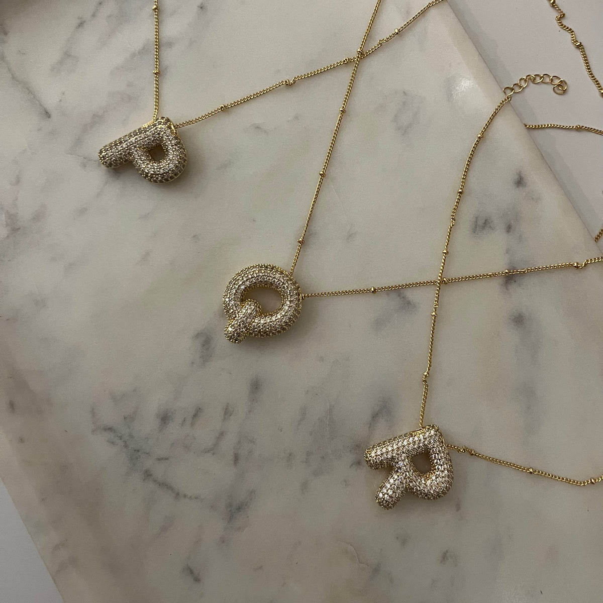 " P " letter stone studded chain