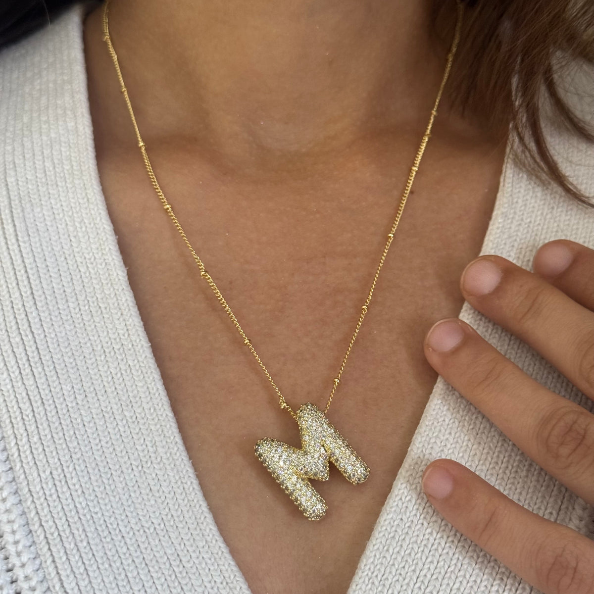 M letter stone studded chain