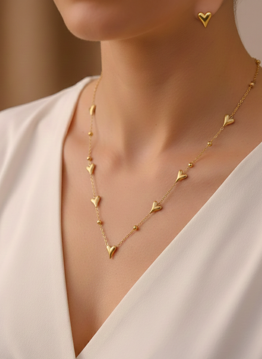 18k plated heart chain with earrings ( combo )