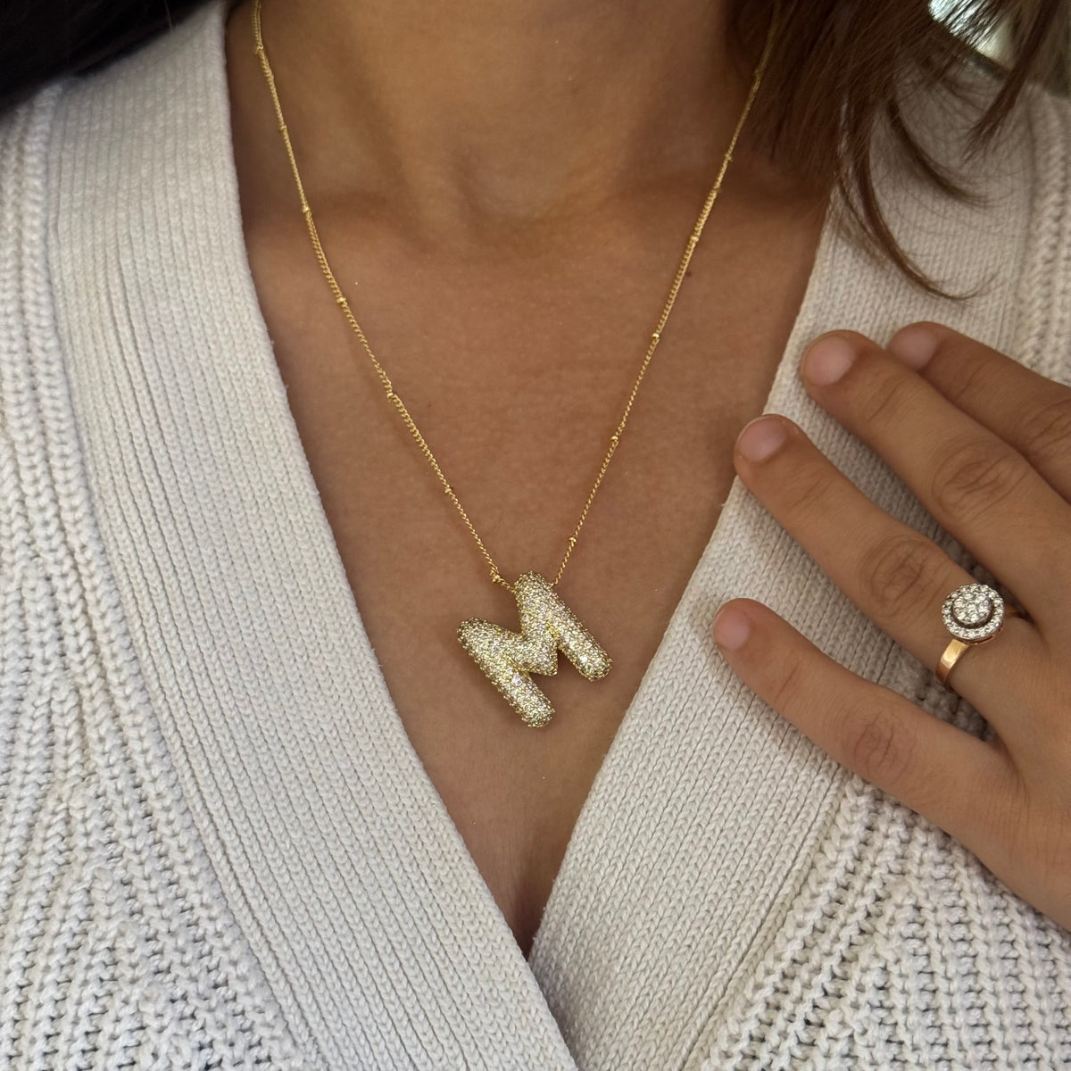 M letter stone studded chain