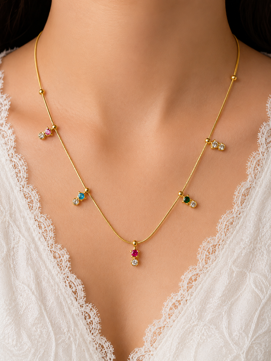 Premium multi colour stone chain with earrings
